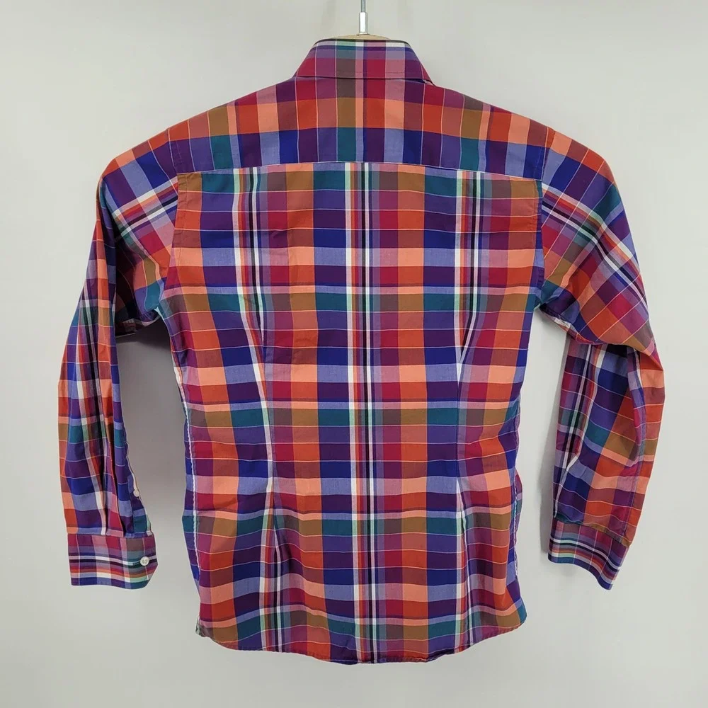 Eton Button Down Shirt 15.75 40 Multicolor Plaid‎ Slim Fit Cotton Mens